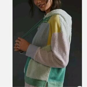 Anthropologie Daoly practice Colorblock Hoodie with Green and Yellow Accents